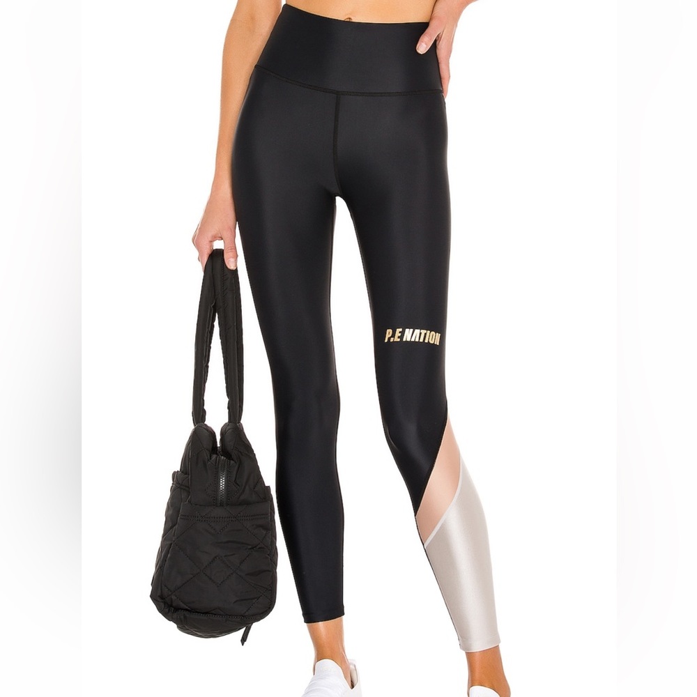 P.E Nation Black Leggings with Gold and Silver Accents